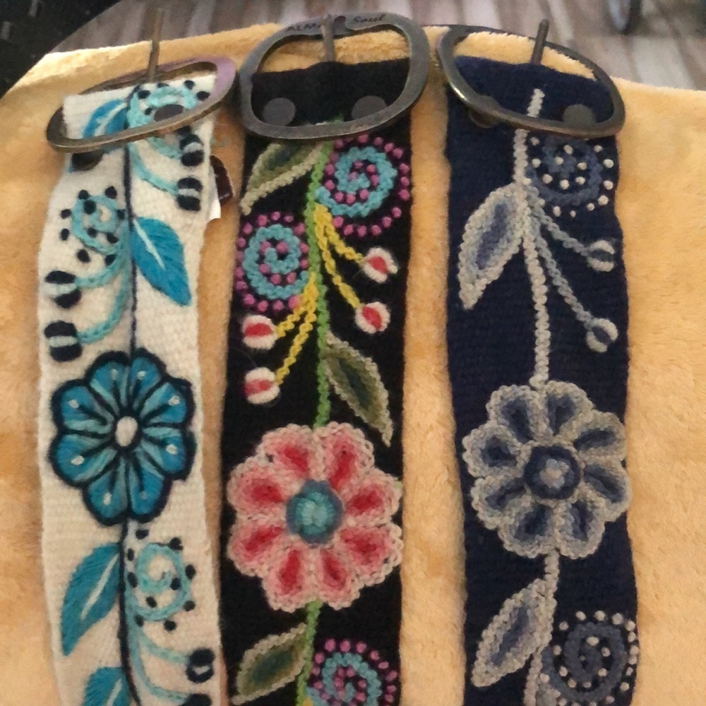 Alma Soul Peruvian floral belts (3).Nice, colorful.2 Large,1 XL used,as is. $29